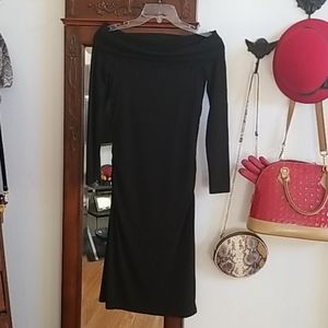 Black Shoulder Draped Dress
